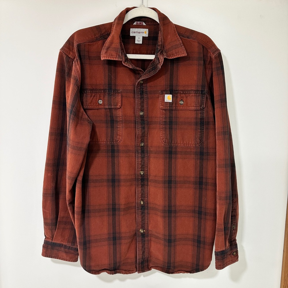 Carhartt Flannel Shirt Mens Medium Original Fit 104451 Cotton Plaid Red Black